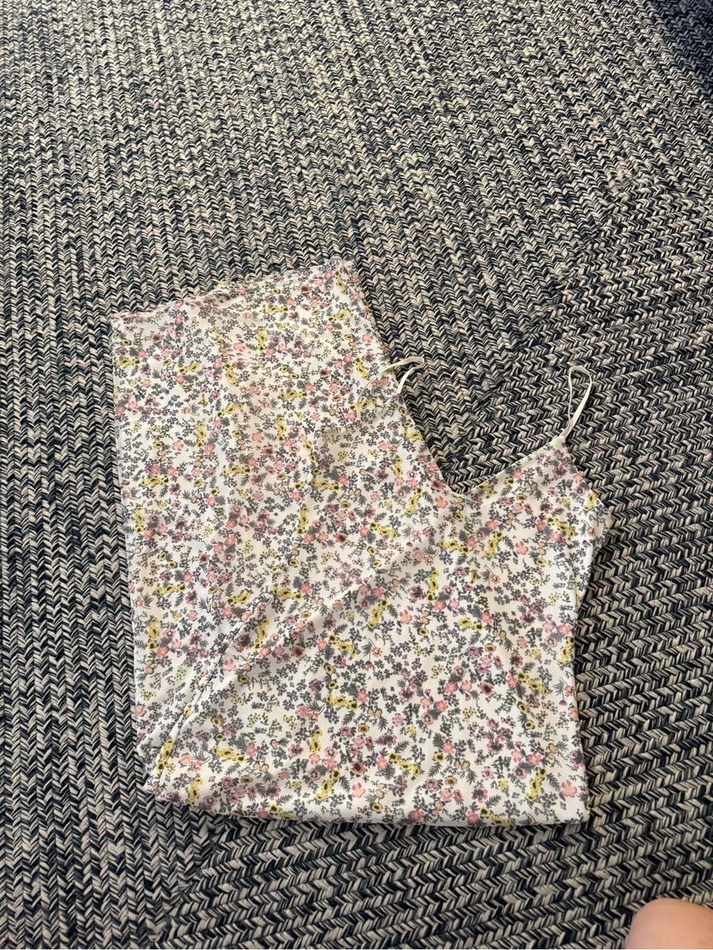 Floral Print Satin Cami Top - White with Pink & Yellow Flowers